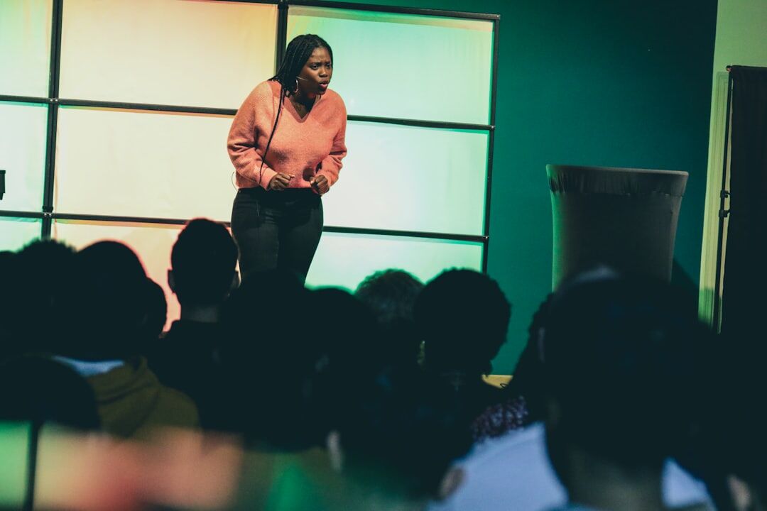 person practicing public speaking