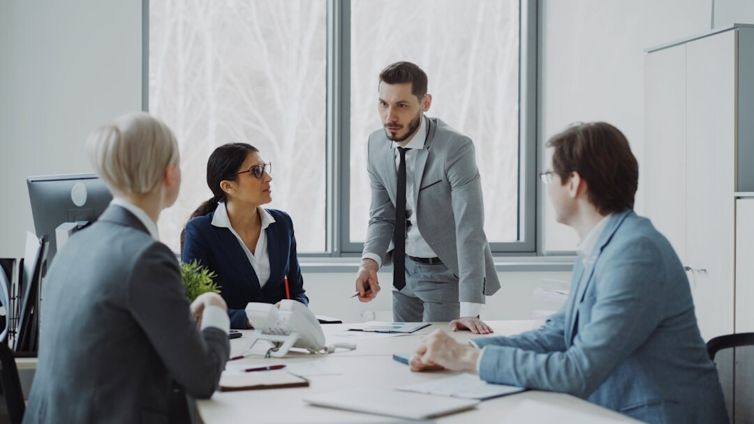 confident speaker in business meeting